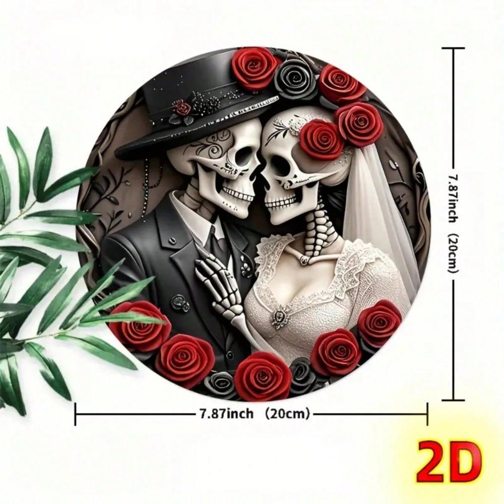Vintage Metal Wall Art Skeleton Couple Floral Decor for Halloween Day of the Dead Home Bar Restaurant Office Gift