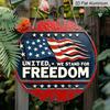 2D Flat, 1pc Round "United We Stand For Freedom" Aluminum Hanging Sign, Vintage Waving USA Flag Patriotic Design, Rustic Metal Wall Decor, Perfect