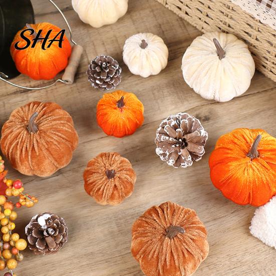 Realistic Halloween Pumpkin Decoration Small Velvet Thanksgiving Table Centerpiece, Soft Stuffed Prop for Fall Harvest Farmhouse Themed
