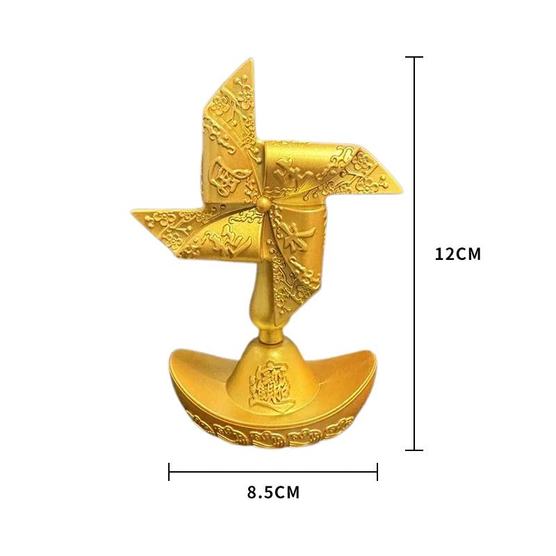 Chinese Fengshui Statues Good Luck Ornaments Golden Bullion Yuanbao Windmill Copper Miniature Wealth Living Room Office Decor