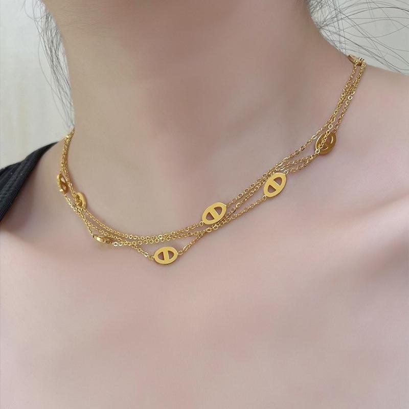 Cross Europe Fashion Titanium Steel Women's 120cm Ultra-long Double D Pig Nose Sweater Chain Necklace