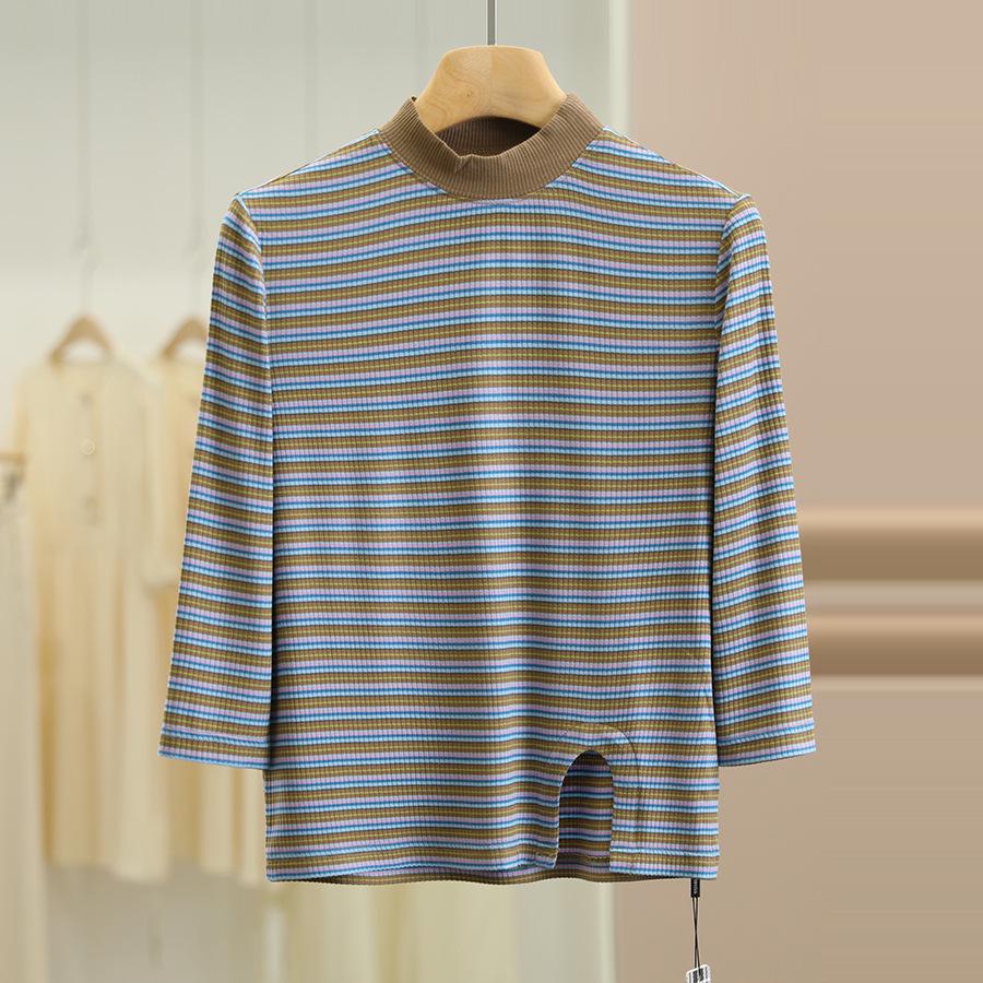 

Wei Mei Striped Slit Slimming Three-Quarter Sleeve Knitwear for Women - Autumn Collection