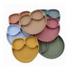 6 Pcs Baby Silicone Bib Divided Dinner Plate Suction Bowl Spoon Fork Set Training Feeding Food Utensil Dishes Tableware Brick Red