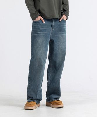 MODERN ARON Basic Washed Wide Denim Pants Vintage Dark Blue