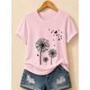 Women's Fashionable Casual Short-Sleeve T-Shirt with Cartoon Dandelion