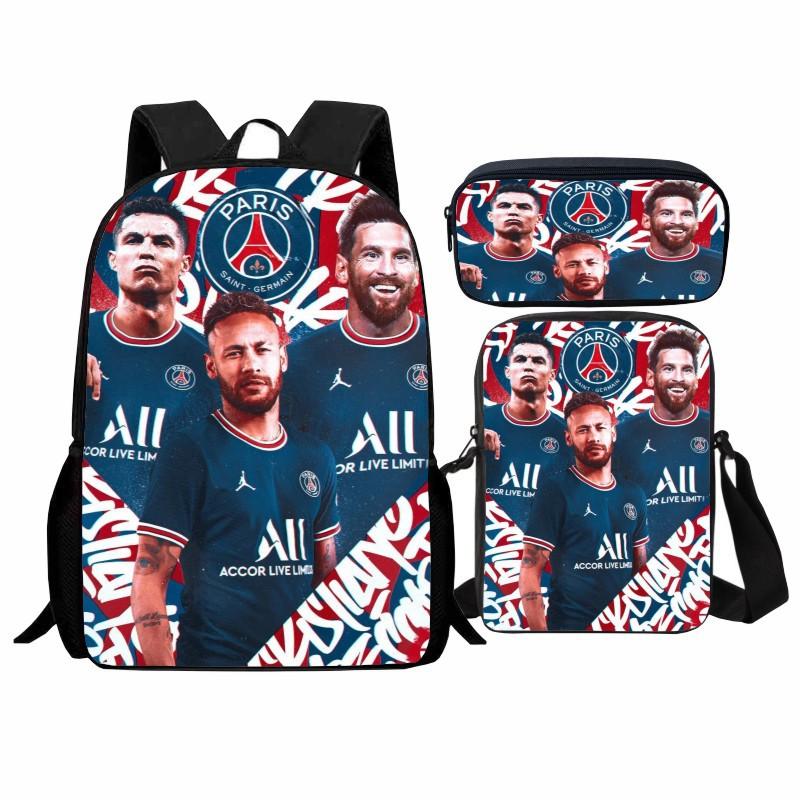 Printed Football Star Student Schoolbag Three-piece Set, Casual Cr7 Backpack, Messenger Bag, Pencil Bag, Men and Women