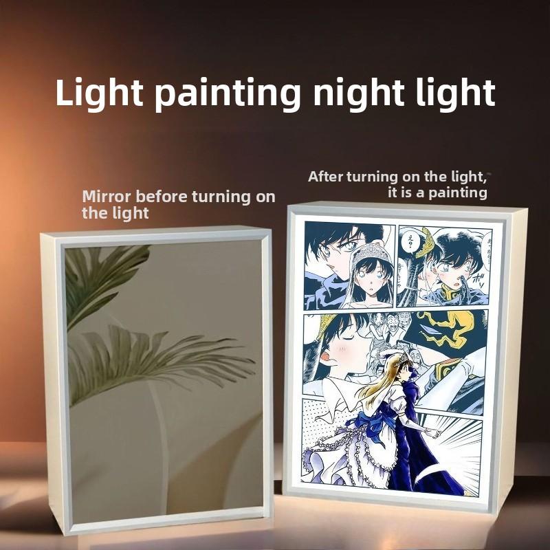 21cm/8.27in Anime Detective Conan Light Painting Mirror Lamp 3D Peripherals Bedroom Led Night Desktop Crafts Gift Toy Decorative