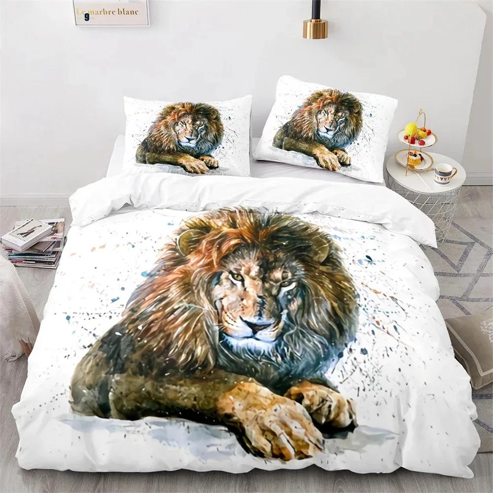 Lion Duvet Cover Set 3D Print Wild Animals Colourful King Queen Size for Kids Teens Adults Bedding Set Polyester Comforter Cover
