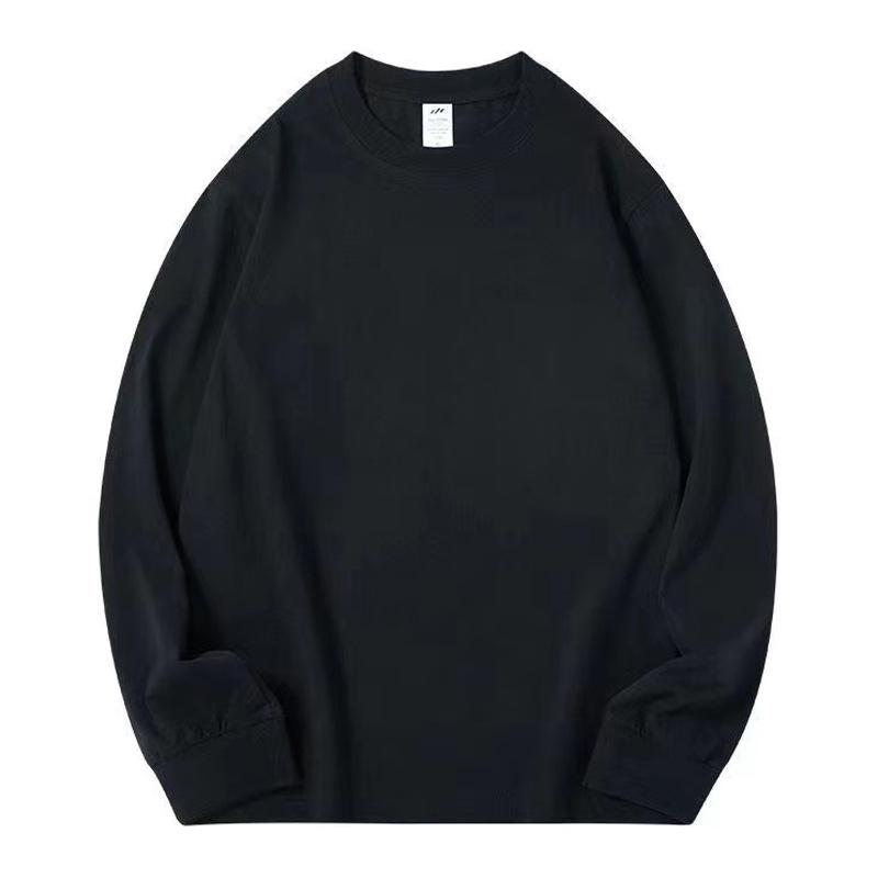 Unisex Cotton Long Sleeve Loose Fit Round Neck Shirt - Spring/Autumn Solid Color T-Shirt
