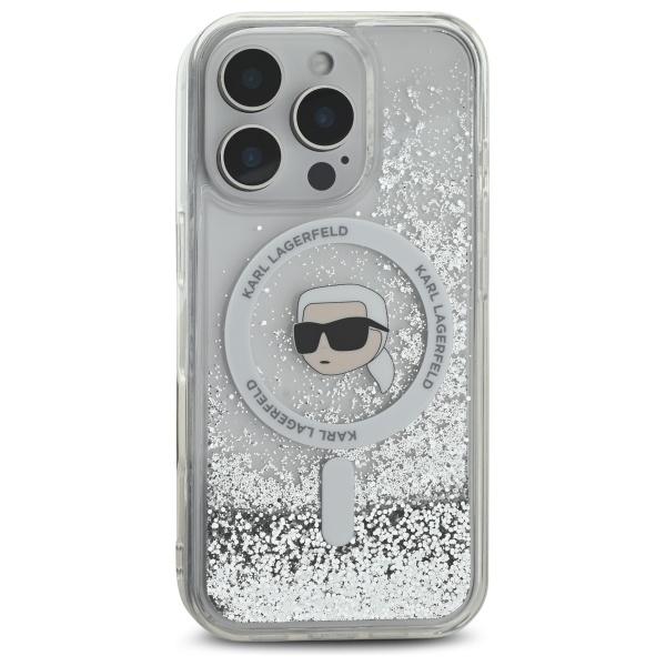 Karl Lagerfeld Klhmp16Llgkisgh Iphone 16 Pro 6.3 Hardcase Transparent Liquid Glitter Karl Head Magsafe