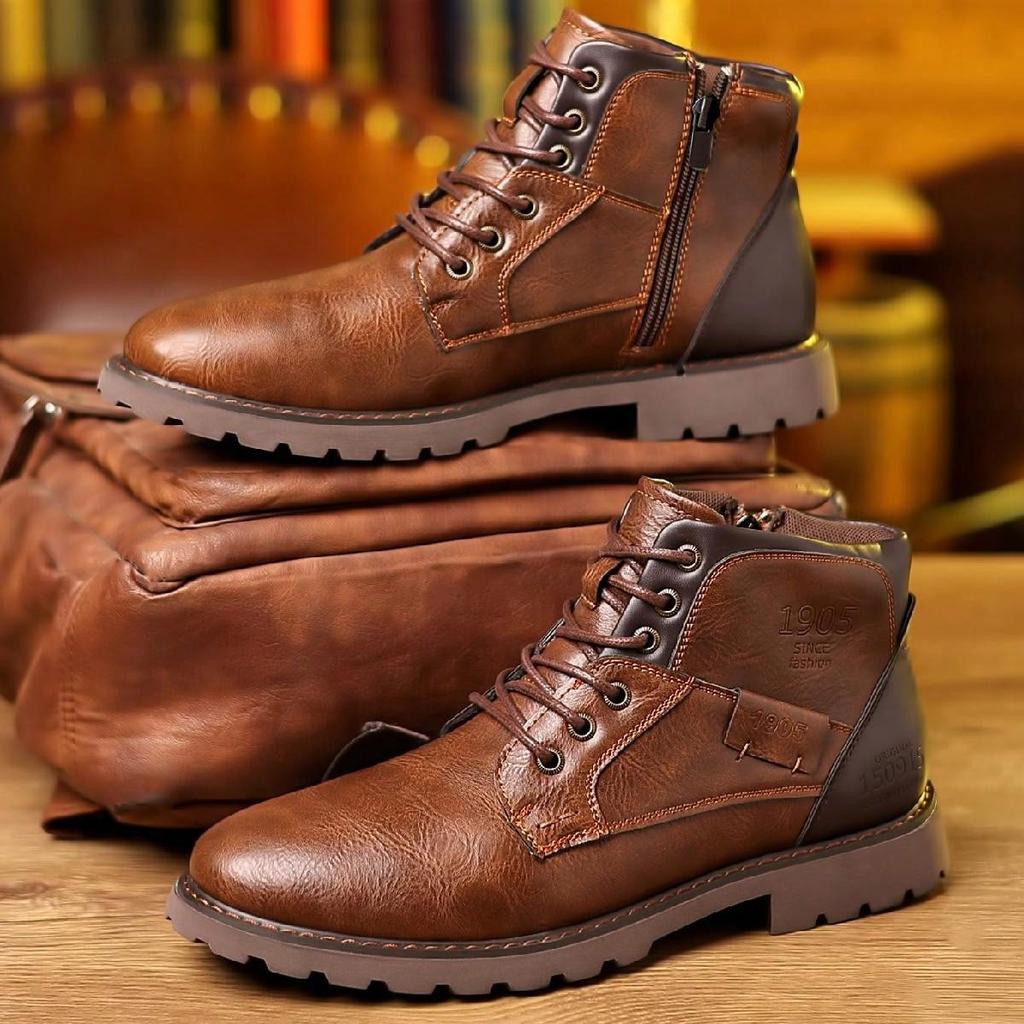 Men Boots High Quality Handmade Leather Boot Retro Side Zip Suitable for Daily Travel