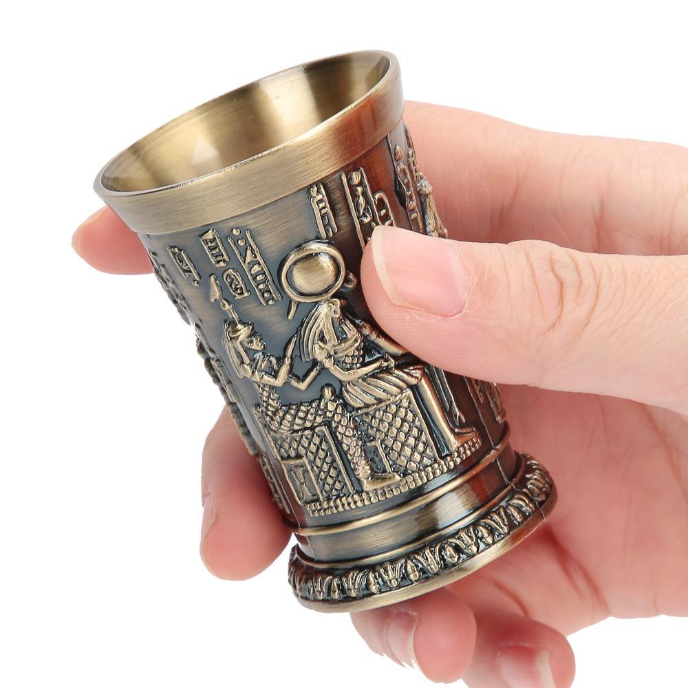 Bronze Metal Shot Glass Embossed Retro Whiskey Cup Shot Glasses Bronze Shot Cup  For Tequila
