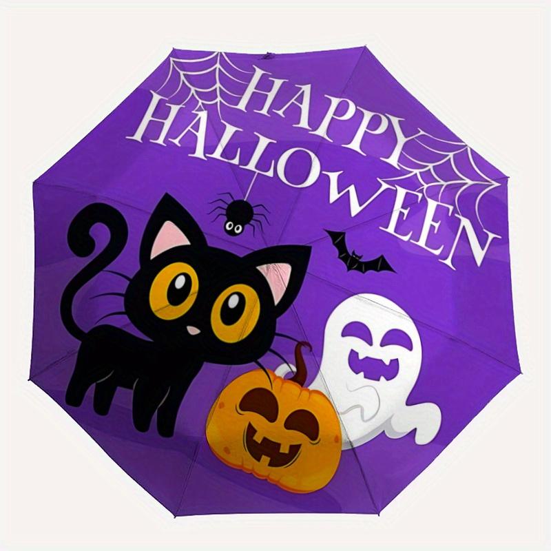 1pc Happy Halloween Cat Spider Ghost Cartoon Umbrella, Portable 3-Fold Compact Umbrella, Suitable for Camping, Hiking and Travel, Ideal Easter Bi