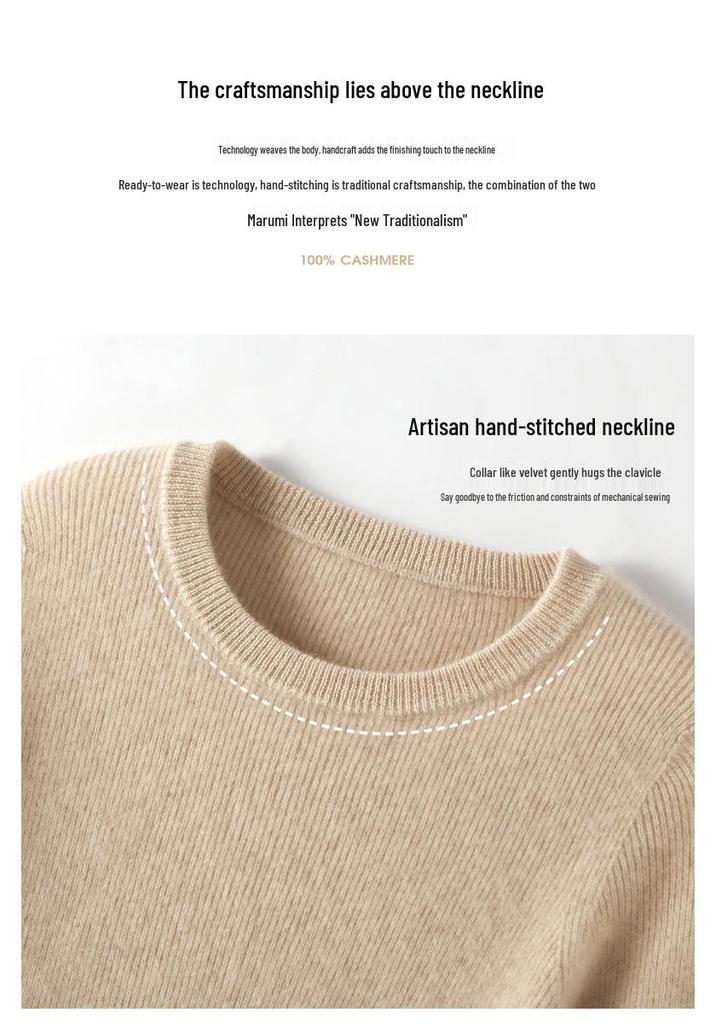 Pure Cashmere Women's Round Neck Sweater - 2026 Autumn/Winter, Versatile Slimming Style, Solid Color Warm Base Layer.