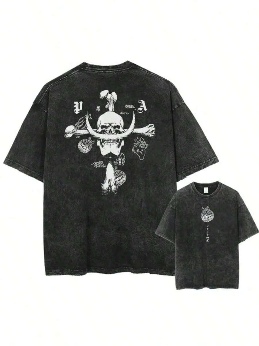Washed T-Shirt Men s Printed Cotton T-Shirt Short-Sleeved T-Shirt Oversized Top Fashion Street Wear Unisex L