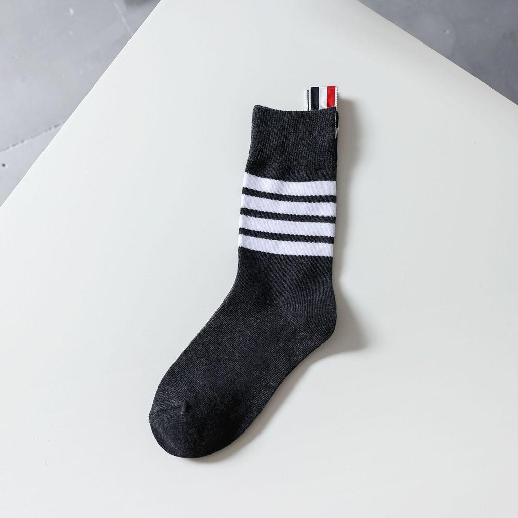 TB Four-Bar Grey Mid-Calf Cotton Women's Japanese Trendy Spring/Summer College Style Socks