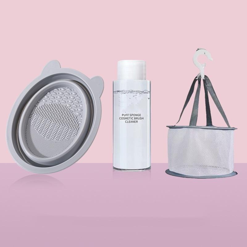 1 Stk. Kosmetikpinselreiniger Puderquaste Make-up-Ei Aufbewahrung 3-teiliges Set Trocknungsnetz Silikon Faltbare Schüssel