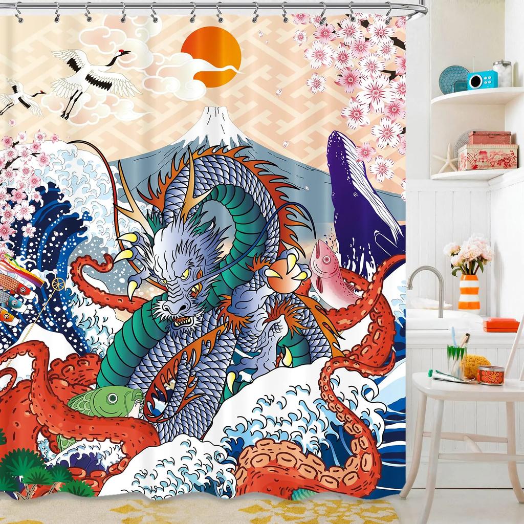 Thème Fantasy Médiévale Dragon Violet Rideau de Douche Animaux Magiques Tissu Polyester Rideau de Bain Pour Décoration de Salle de Bain Avec Crochets