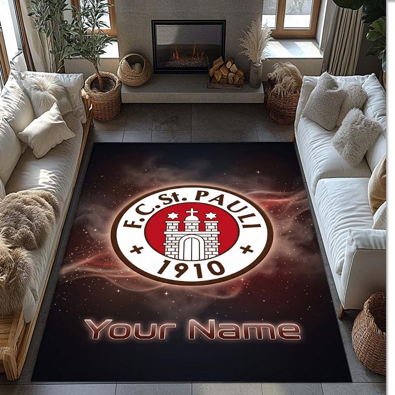 FC St. Pauli Printed Crystal Velvet Rug Non‑Slip Crystal Velvet Carpet For Sofa Bedroom Indoor Home Decoration