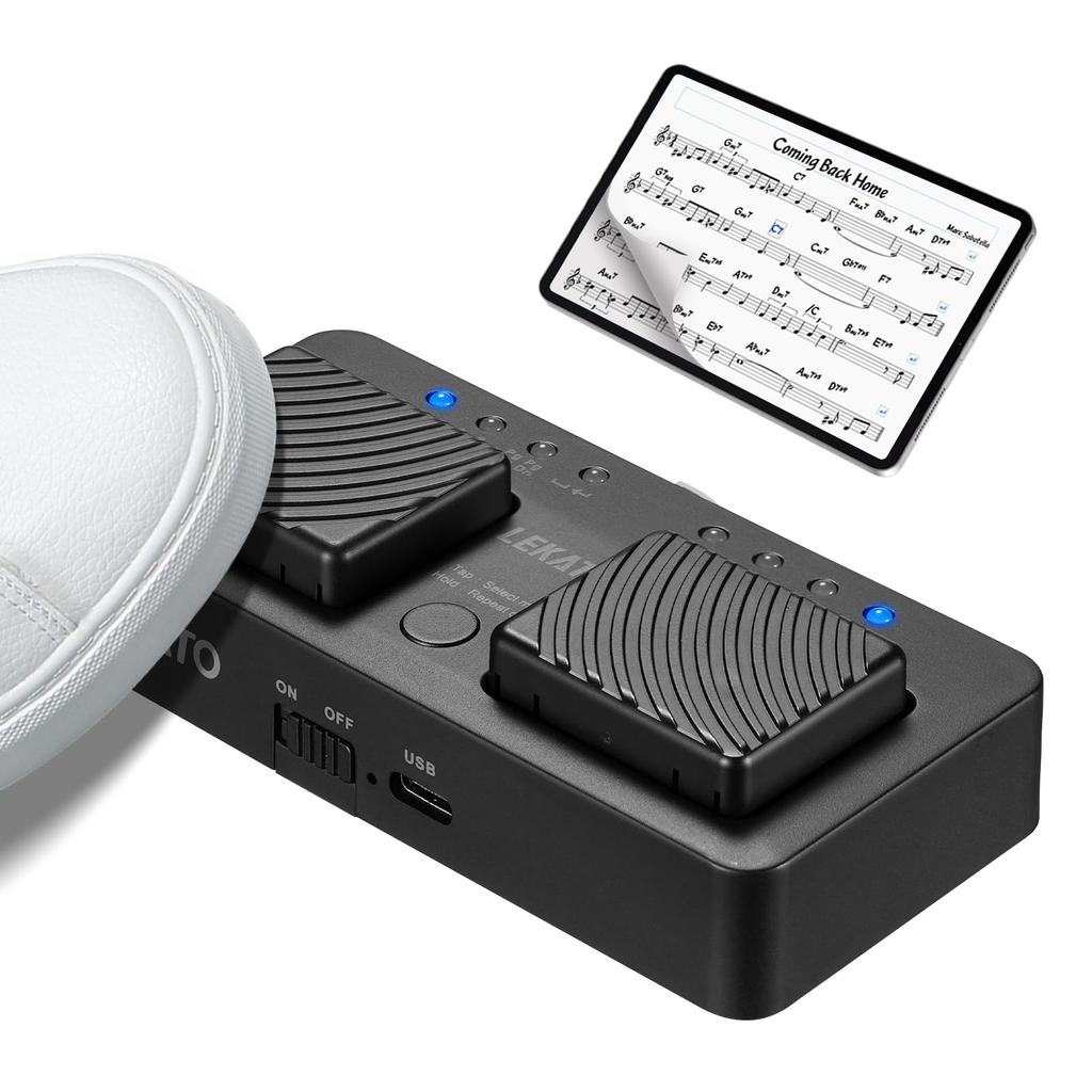 LEKATO Bluetooth Page Turner Pro Wireless Foot Pedal for PC, Music Sheet Turning, Tablet Page Turner, Compatible with iPad and Windows 11 (Black)