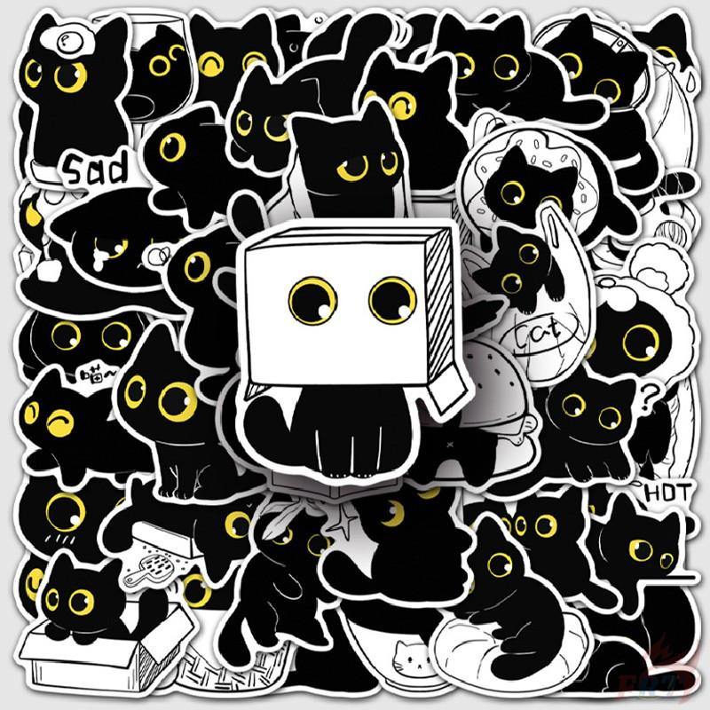 50Pcs/Set Funny Black Cats. Yellow Eyes Stickers DIY Fashion Waterproof Doodle Decals Stickers