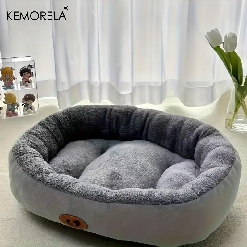 Mysig Oval Snuggle Husdjursbädd, Plysch & Förtjockad Kattbädd Varm och Säker Bädd för Katter och Små Mellanstora Hundar, Alla Årstider