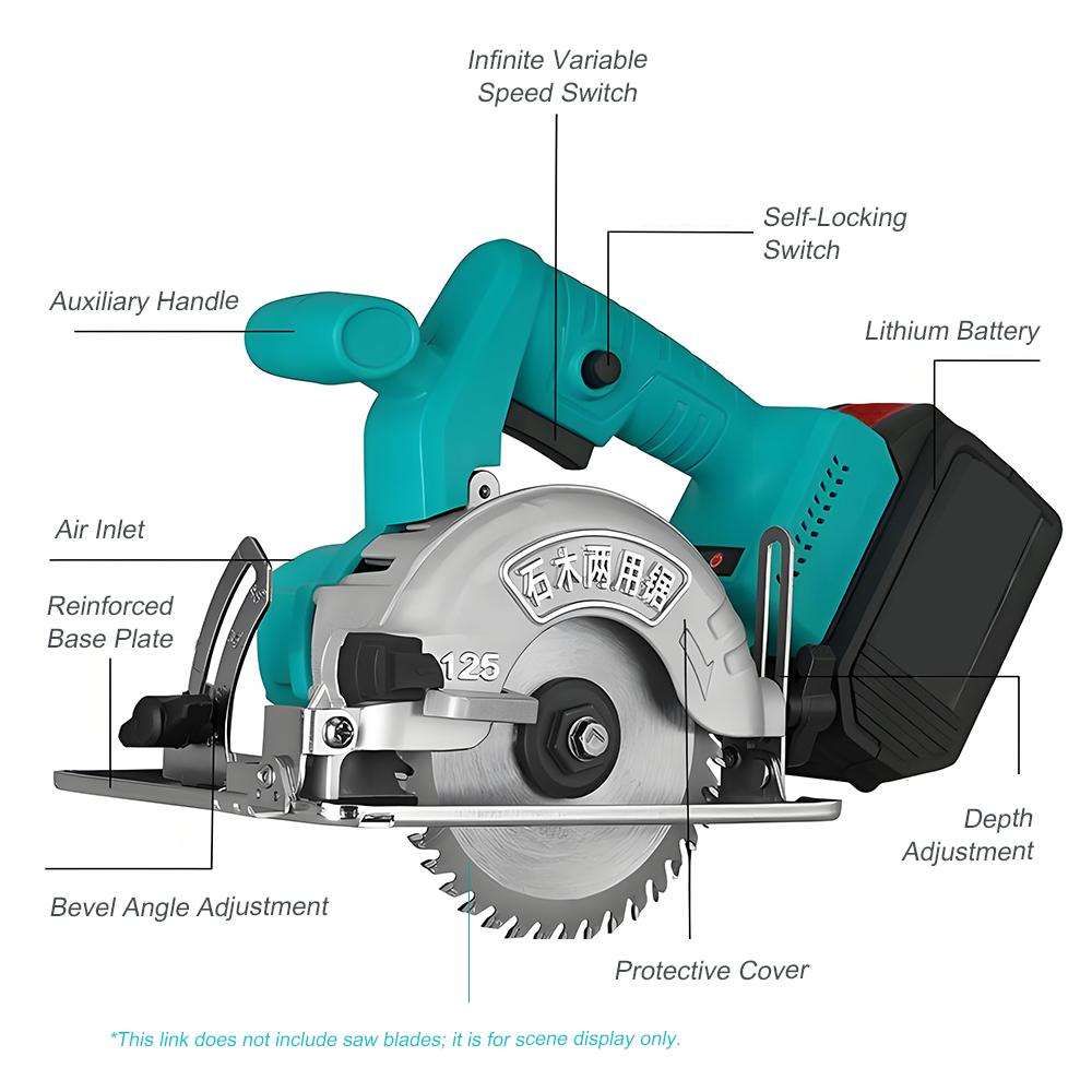 4 inch Cordless Brushless Circular Saw Lithium-Ion Handheld Cutting Tool 0-45° 6300rpm Mini Electric Circular Saw for DAYI
