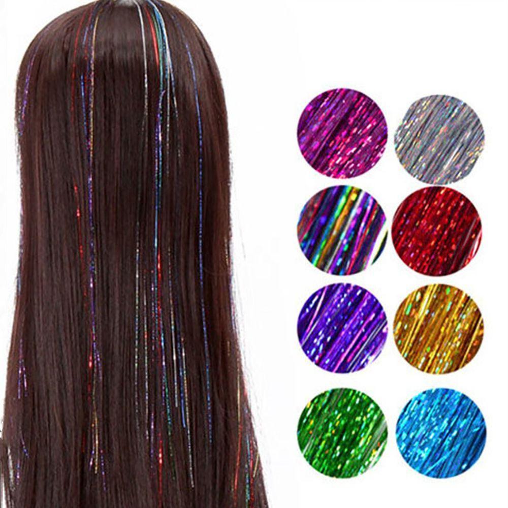 600 Strähnen funkeln glänzendes Haar Lametta Regenbogen-Haarverlängerung blendet Frauen Hippie-Haardekoration Flechten Haar-Styling-Tools