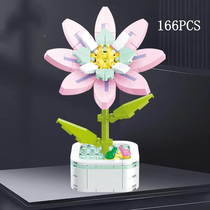 Kalıcı Buket Lale Çiçeği Yapı Taşı 3D Model Ev Dekorasyonu Bitki Saksıda Montaj Tuğlaları Sevgililer Günü Çocuk Hediyeleri