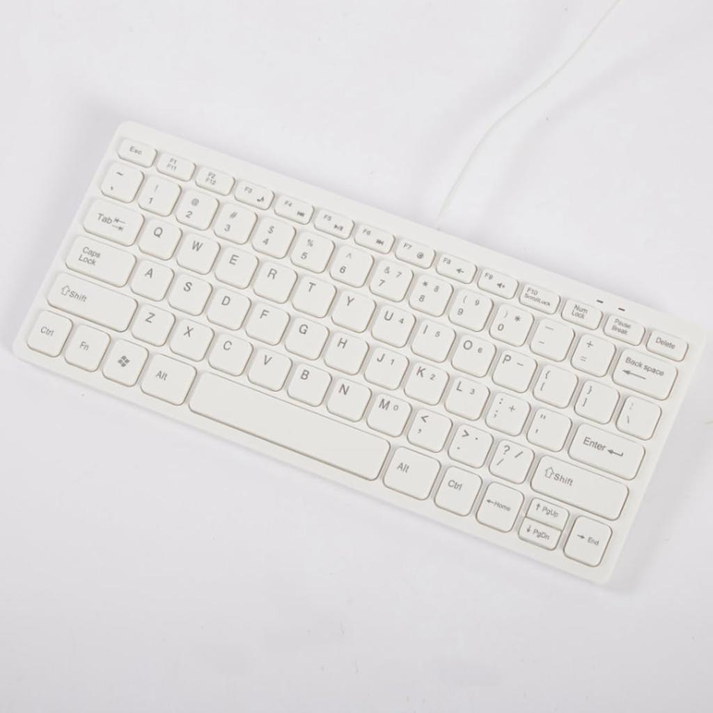 USB Wired Mini Keyboard, English Layout, 78 Keys, Quiet, Small, Slim, Compact, No Numeric Keypad, Membrane, USB Connection, 1.5m Cord, Compatible