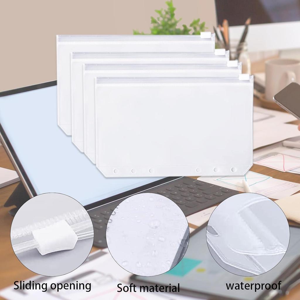 A5 PVC Binder Pockets Set, 12 Pcs A5 Size Zipper Pouch & Binder Pockets for 6 Ring Binder, Waterproof PVC Pouch, Document & Cash Organization for