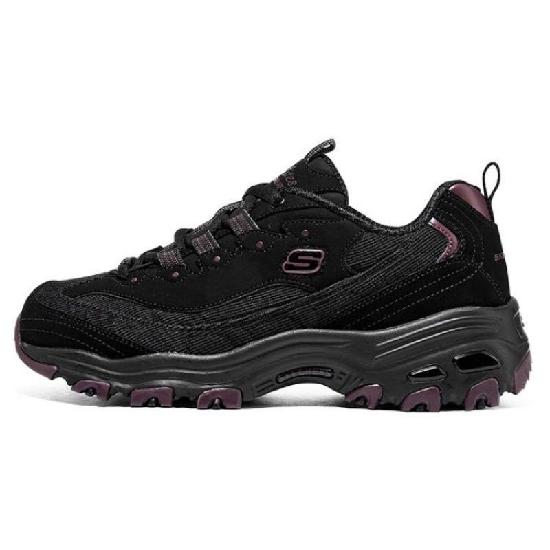 Skechers D LITES 1.0 Milk Tea Bear Bold Bayberry Women Mesh Leather Low Chunky Sneakers Black Purple 149906-BKPR 35