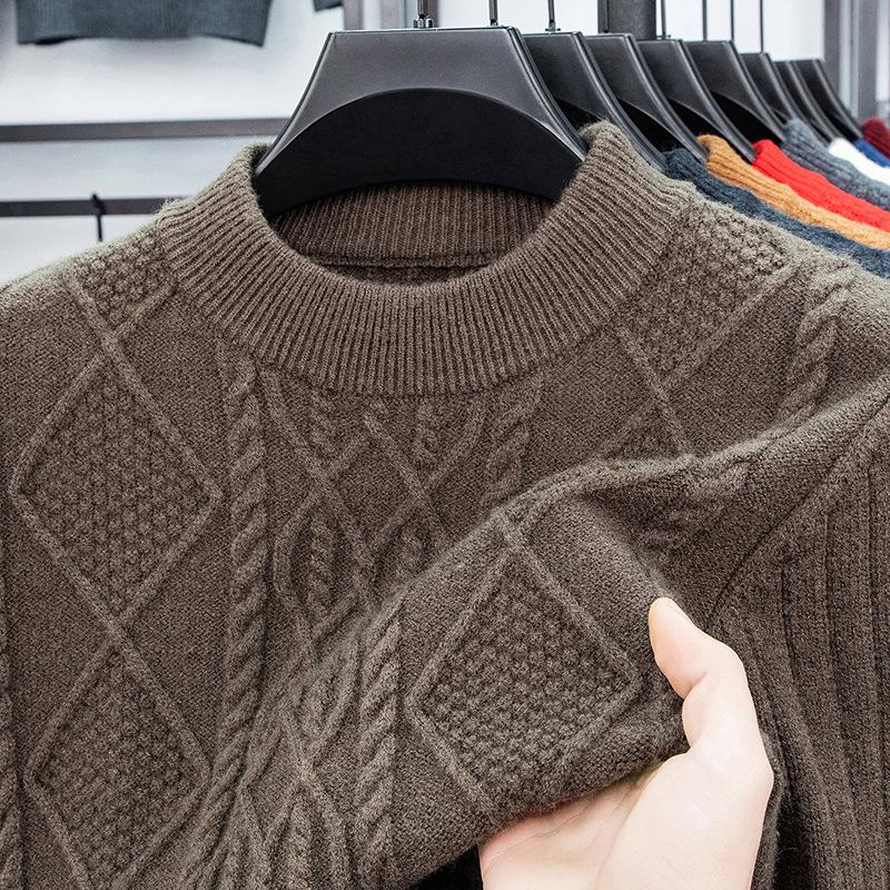 Men's Winter Jacquard Knit Sweater - Thick, Warm, Half-High Collar, Fashionable for All Ages