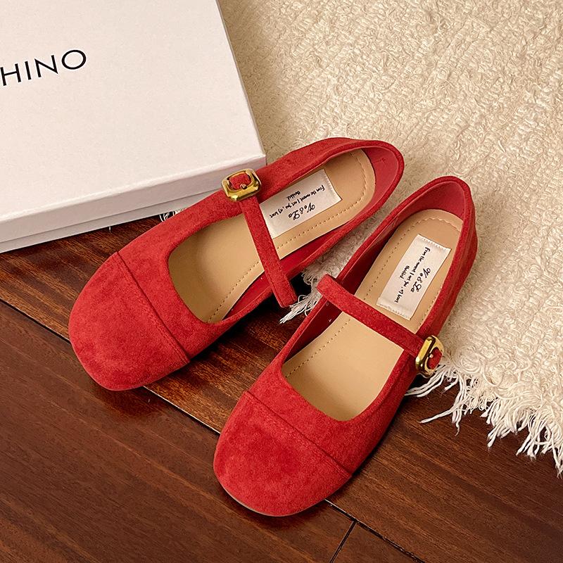 

Ретро-балетки в стиле нишевой балетки с круглым носком и небольшим горлом, женские туфли 2025 года, весна и осень, новые французские туфли Мэри Джейн на плоской подошве 40 красный