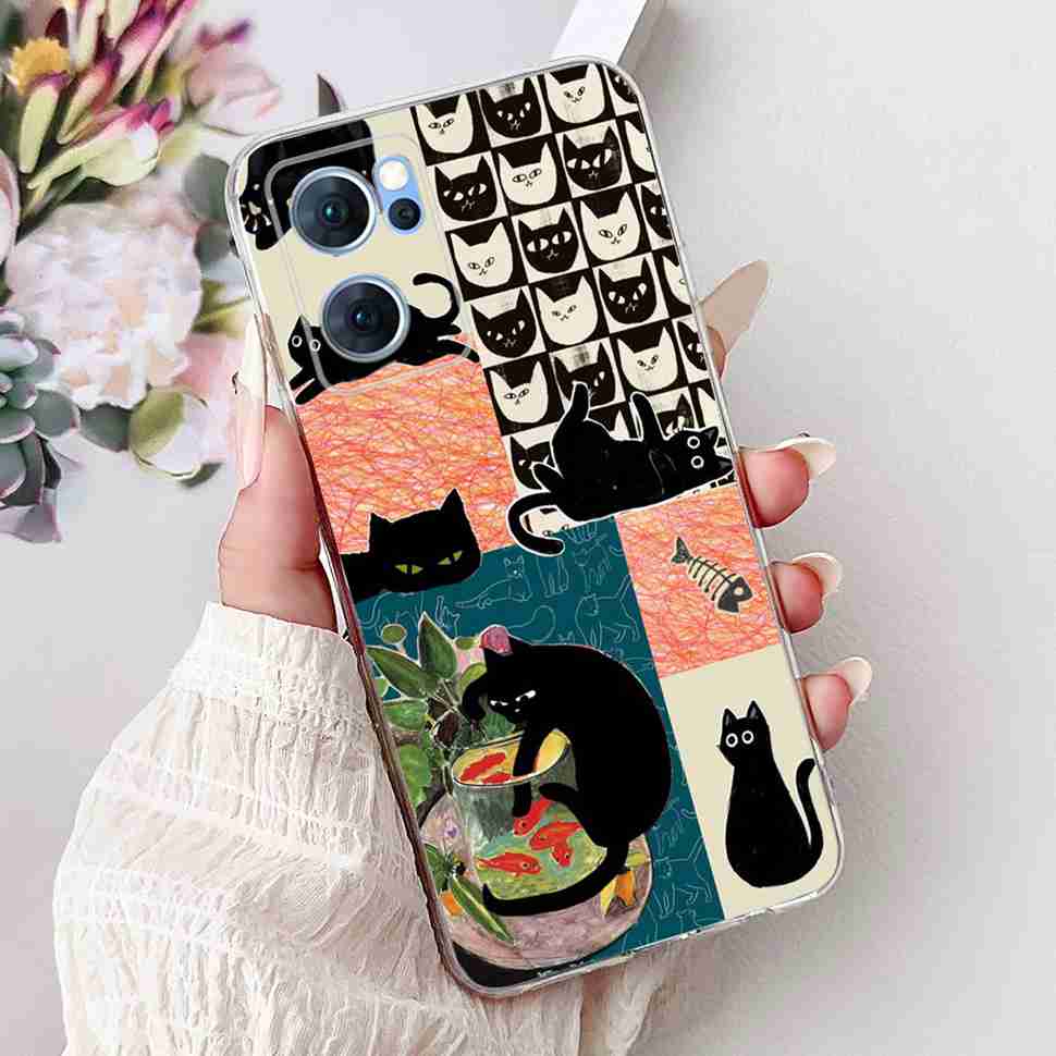 For Oppo Reno7 5G Casing Cute Cat Flower Painted Cover Soft Fundas Phone Case For Oppo Find X5 FindX5 Lite Reno 7 5G Back Cover