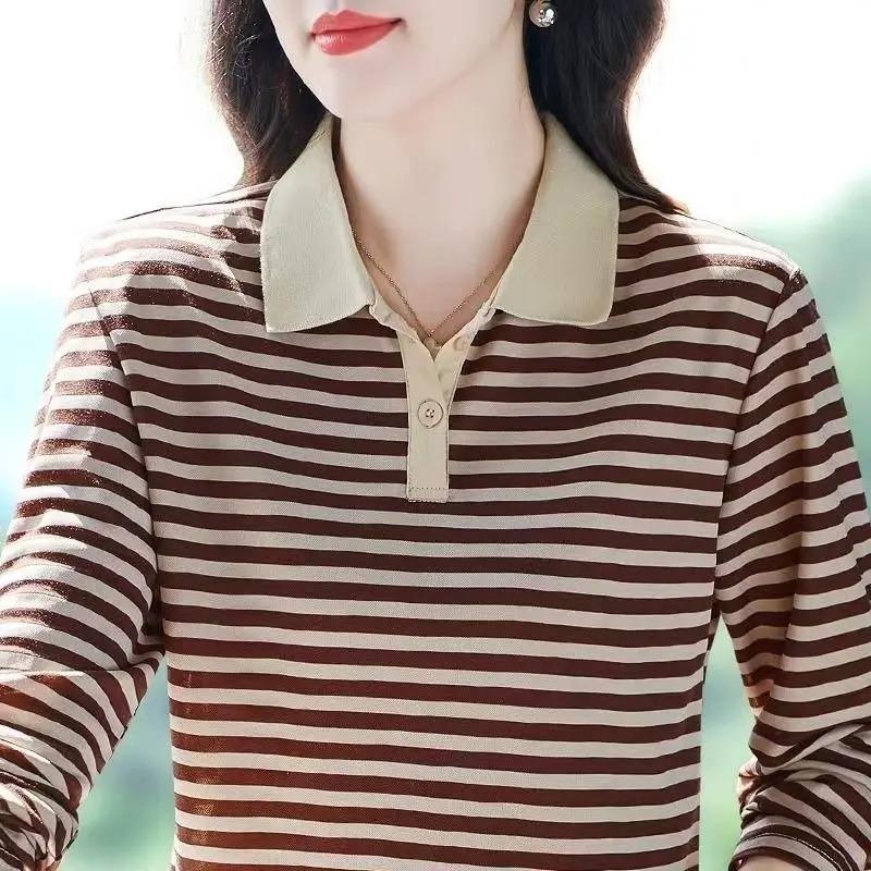 Pure Cotton Women's Versatile Top Long Sleeved T-shirt for Women New Polo Shirt for Middle-aged