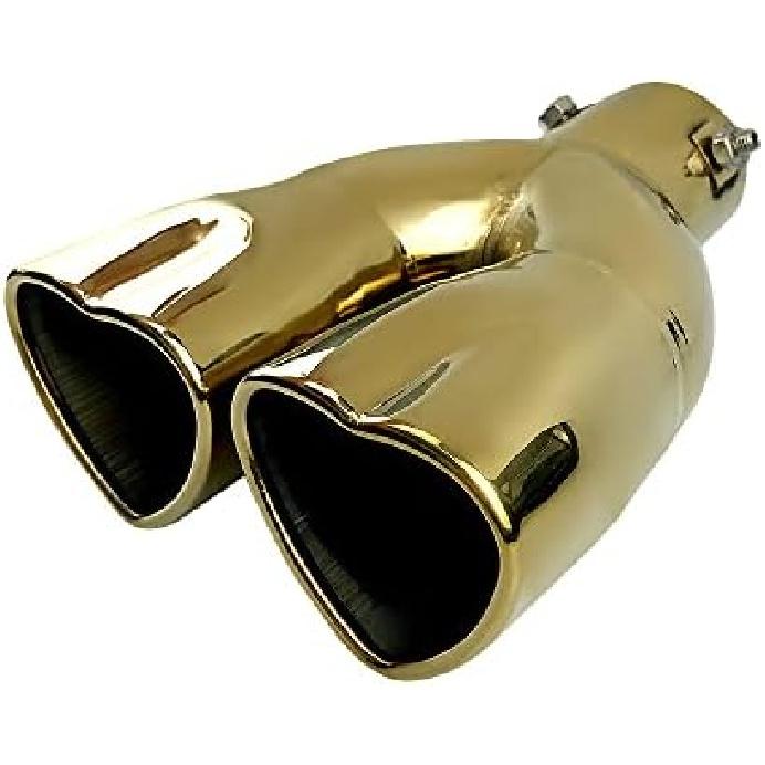 2.5 Inch Inlet Dual Exhaust Tips Muffler Tip,Chrome Heart-Shaped Exhaust Tip,Universal Bolt-On Double Tube Exhaust Muffler (Silver,Curved)