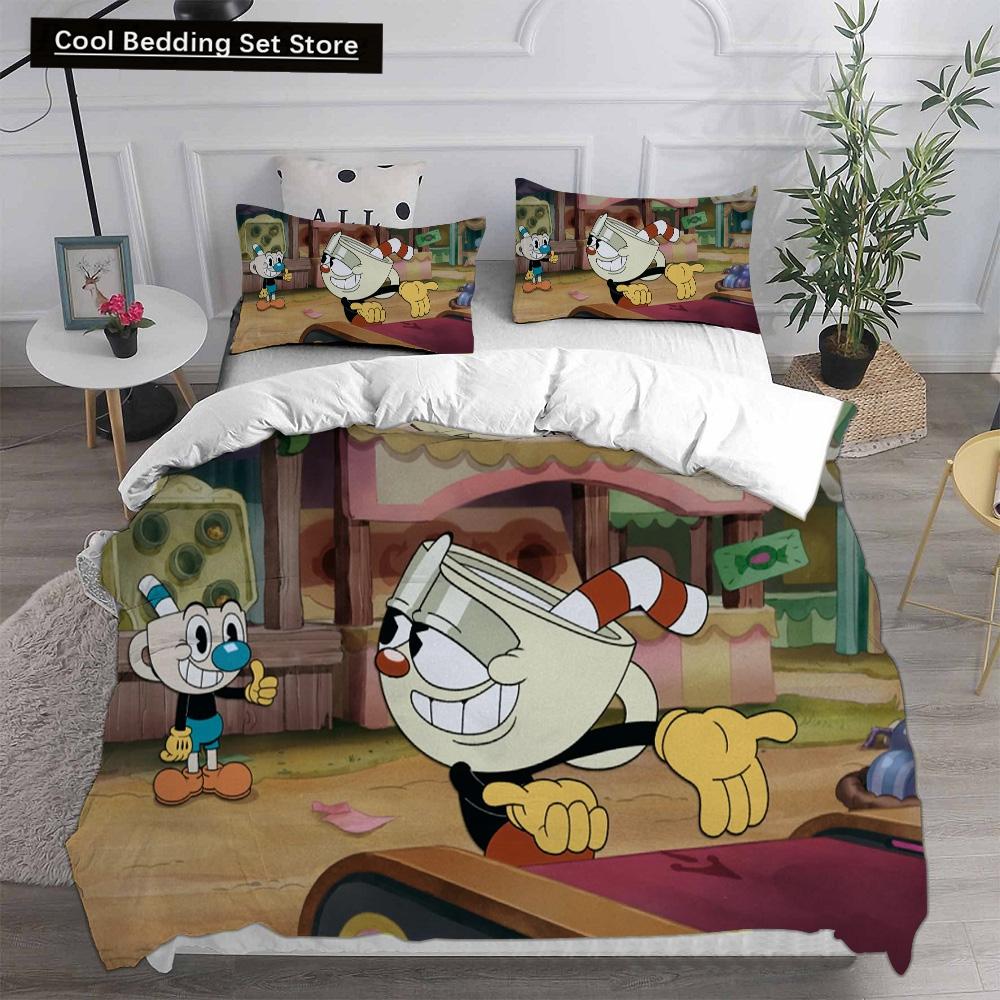 New 3D Print Game Cartoon Cuphead Bedding Sets Comforter Quilt Bed Cover Duvet Cover Pillow Case 2-3 Pieces Sets Kids Adult Size