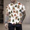 Men Plus Size Round Neck Short Sleeve Christmas Santa Printed White T Shirt