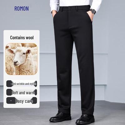 Luomeng Herren Wollmischung Gerade Beine Business Casual Hose