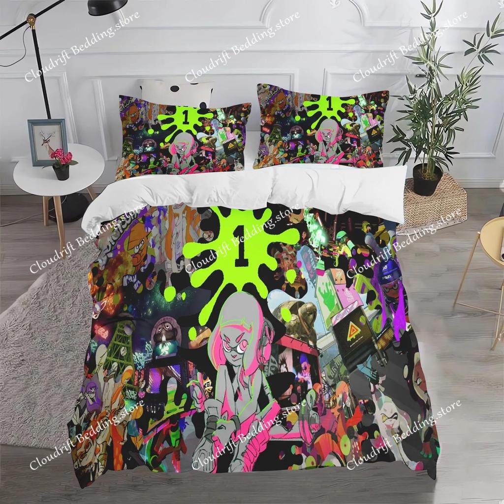 Fashion Game Splatoon Bedding Sets Comforter Duvet Cover Pillow Case 2-3 Pieces Sets Single Double Large Size Bedroom Decoration