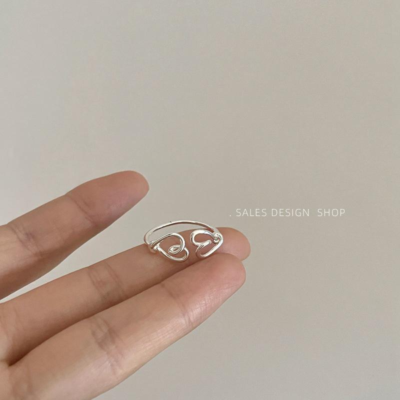 Корейское Высококачественное Серебряное Кольцо-Сердце с Открытым Пальцем - Скрученный Полый Дизайн, Универсальный Стиль Ins.