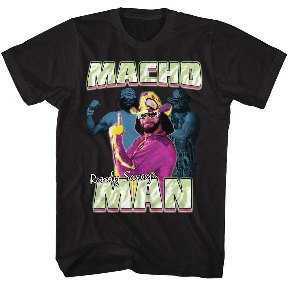 Macho Man - Коллаж из трех фотографий - Черная передняя печать, короткий рукав, детская футболка 160
