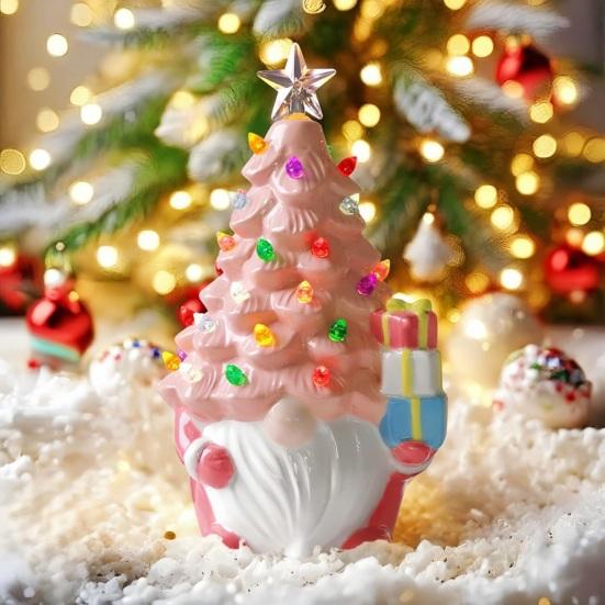 5 Inch Lighted Christmas Gnome Decorations Resin Faceless Old Man Christmas Tree Small Prelit Gnome Figurine with Multi-colored Lights