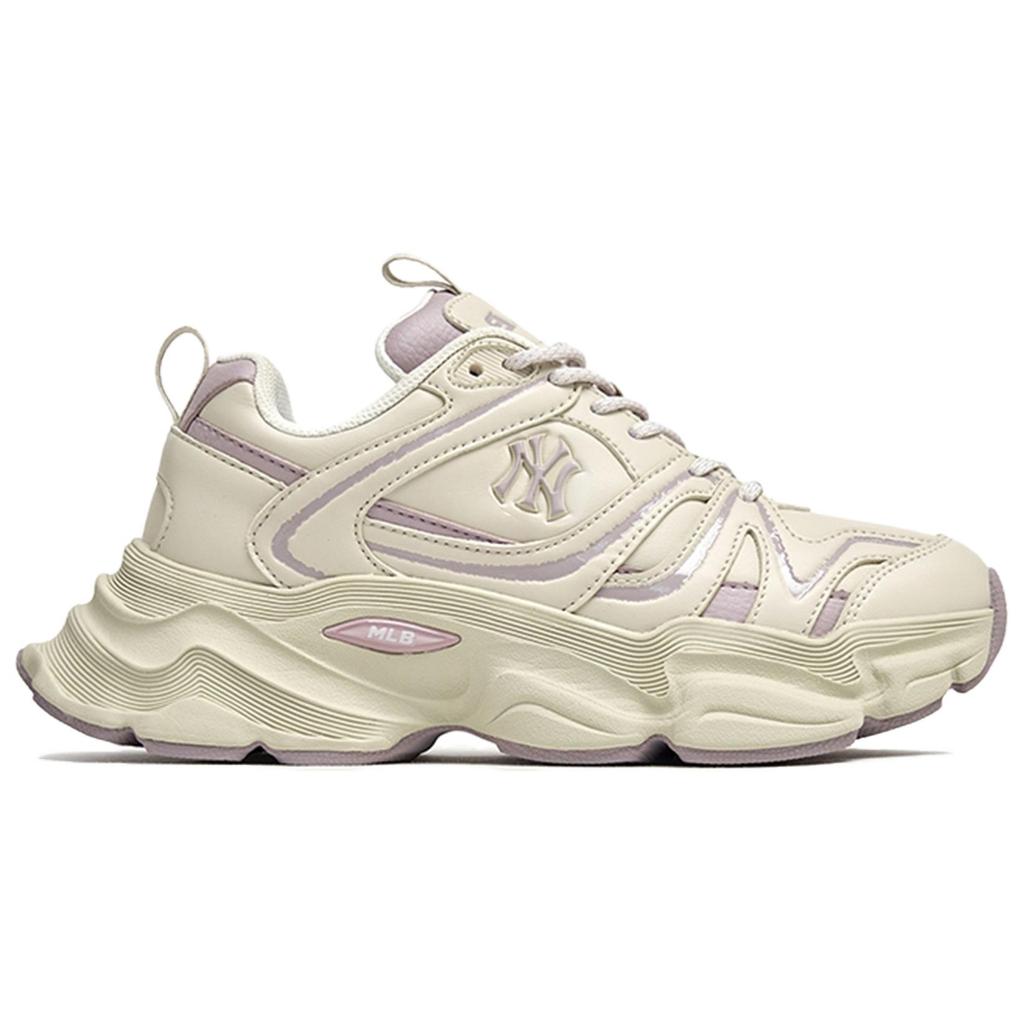 MLB New York Yankees Bequeme Passform Atmungsaktiv Erhöhte Sohle Niedrig geschnitten Dad Shoes Unisex Sneaker Beige Lila 3ASHCC05N-50IVS