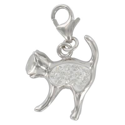 [Q4919] - Silver Charm Pendant 'Cat' Silver-white (rhodium-plated) - 18x15 Mm