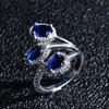 Trendy Open Ring Tanzanite Inspired Blue Stone Wedding Band Full Diamond Creative Design Women Gift