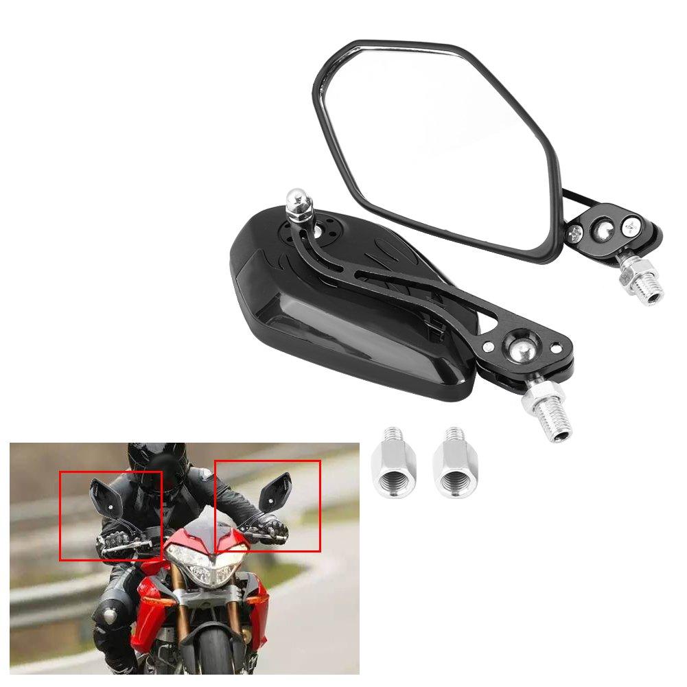 V geby 2pcs Motorcycle Side Mirror Rearview Mirror Adjustable Aluminum Flame Pattern Bike Scooter 10mm 8mm(Black)