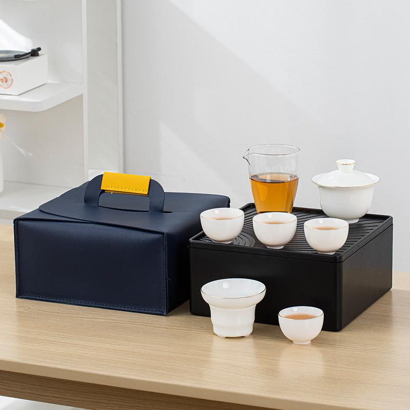 

Ceramic suet jade travel tea set Business banking company activities Mid-Autumn Festival gifts High white mud ceramics