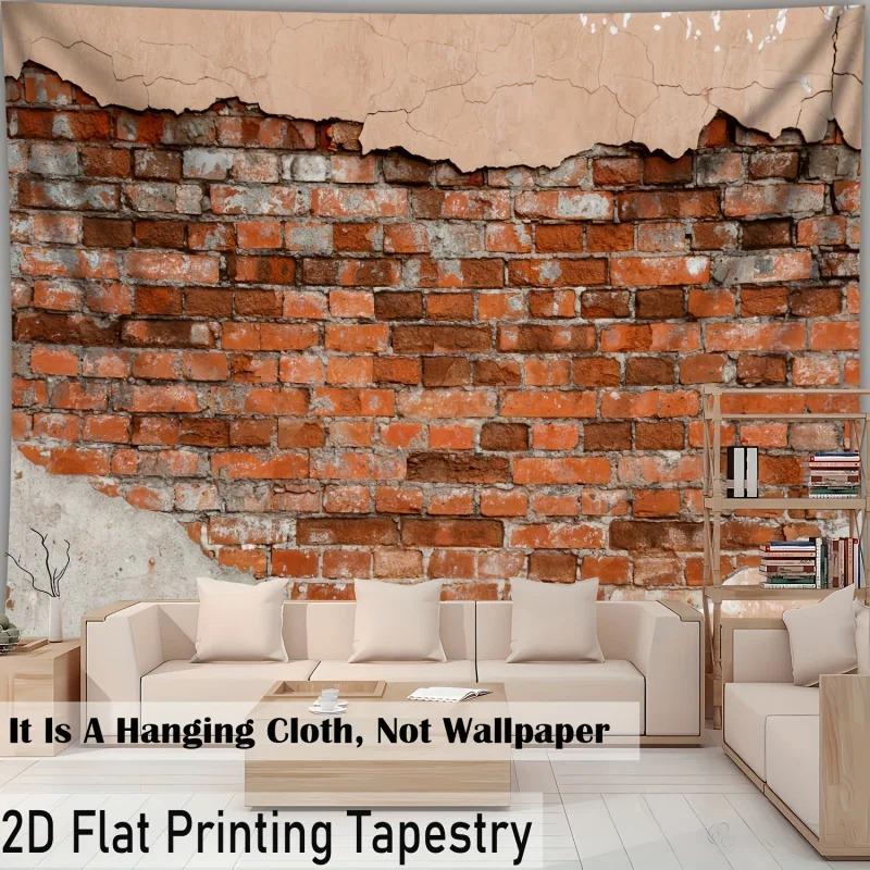 2D Flat Printed Vintage Red Brick Wall Tapestry Peach Skin Fabric Wall Hanging Industrial Loft Bedroom Living Room Decor